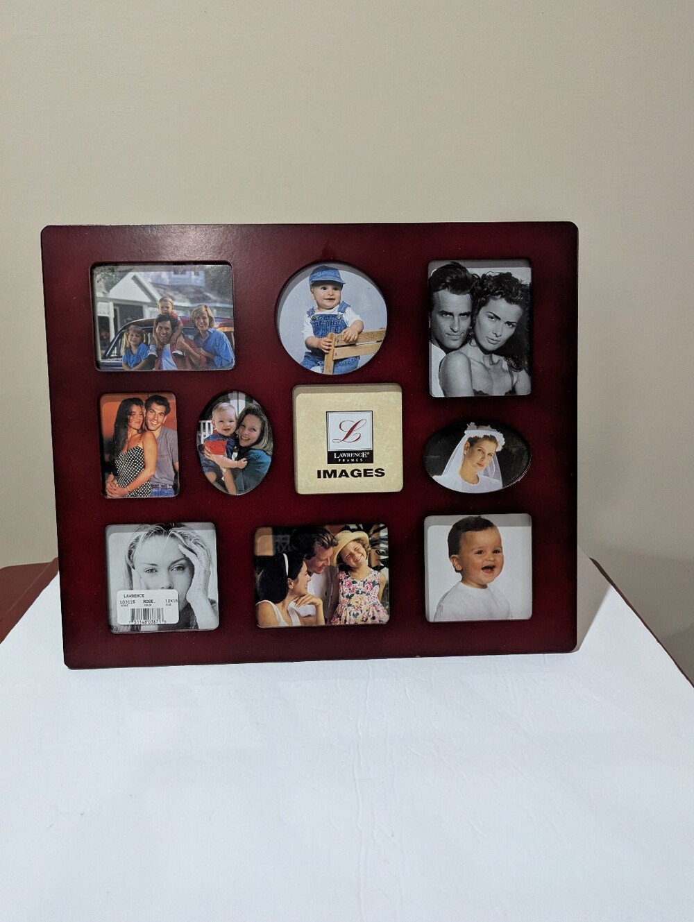 NEW Lawrence Multi-Opening Red Wood Photo Frame. 12" X 15". Holds 9 Pictures